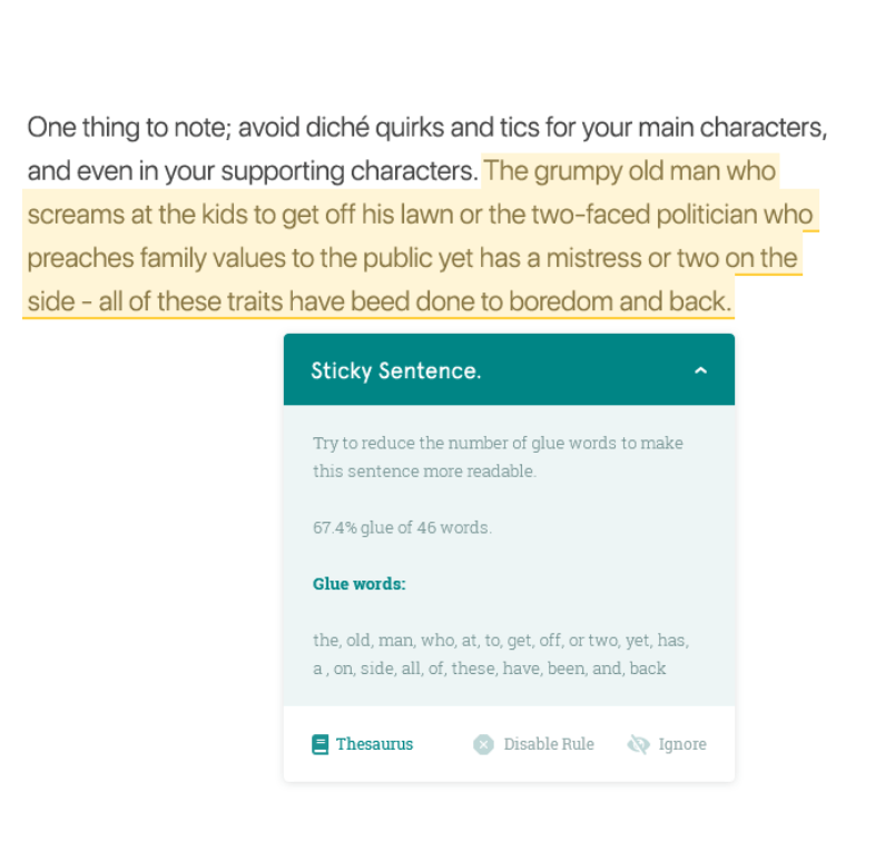ProWritingAid - Sticky Sentence