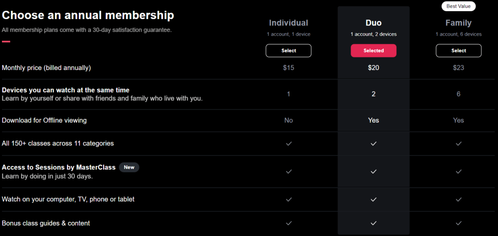 Masterclass Pricing Plan