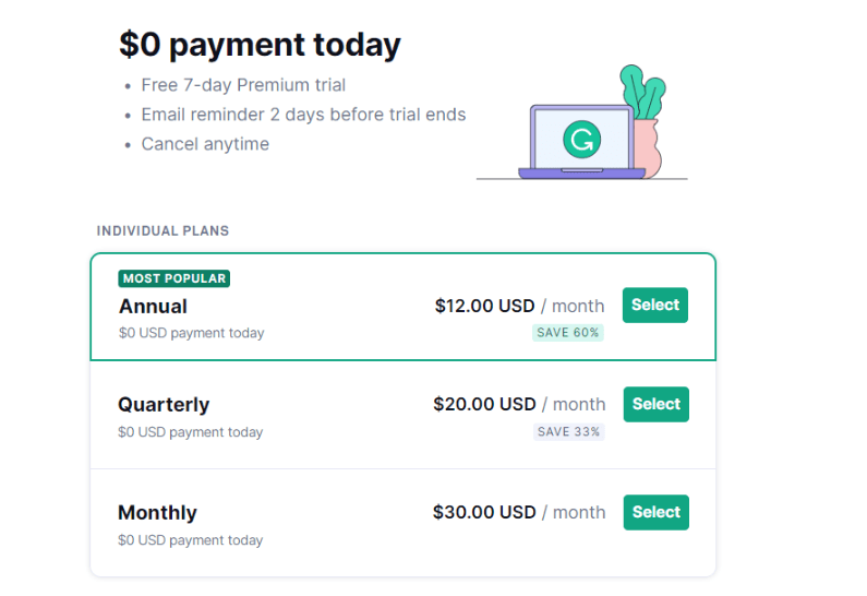 Grammarly Premium Plan