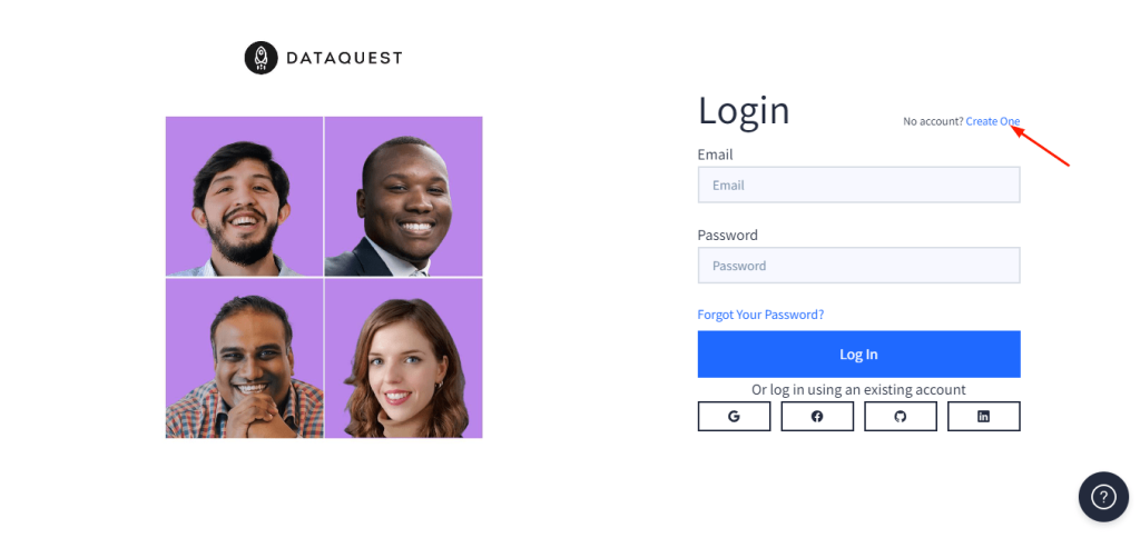 Dataquest- Click on create an account-min