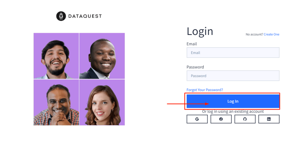 Dataquest- Click on log in