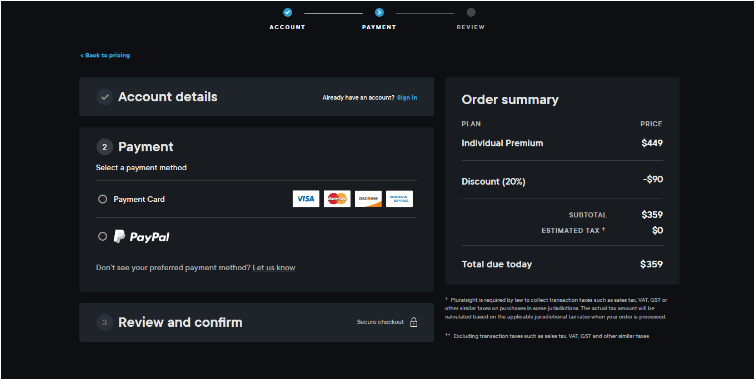 Pluralsight - Select payment method