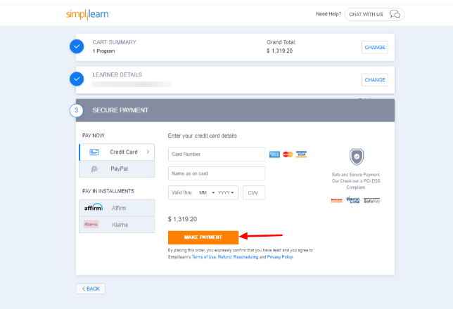 Simplilearn -Selact payment method