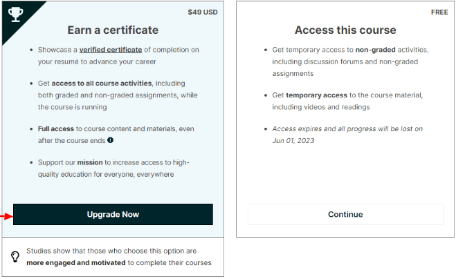 edX -Click on upgrade now