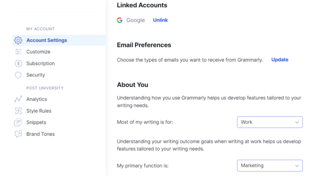 Adjust Grammarly Settings